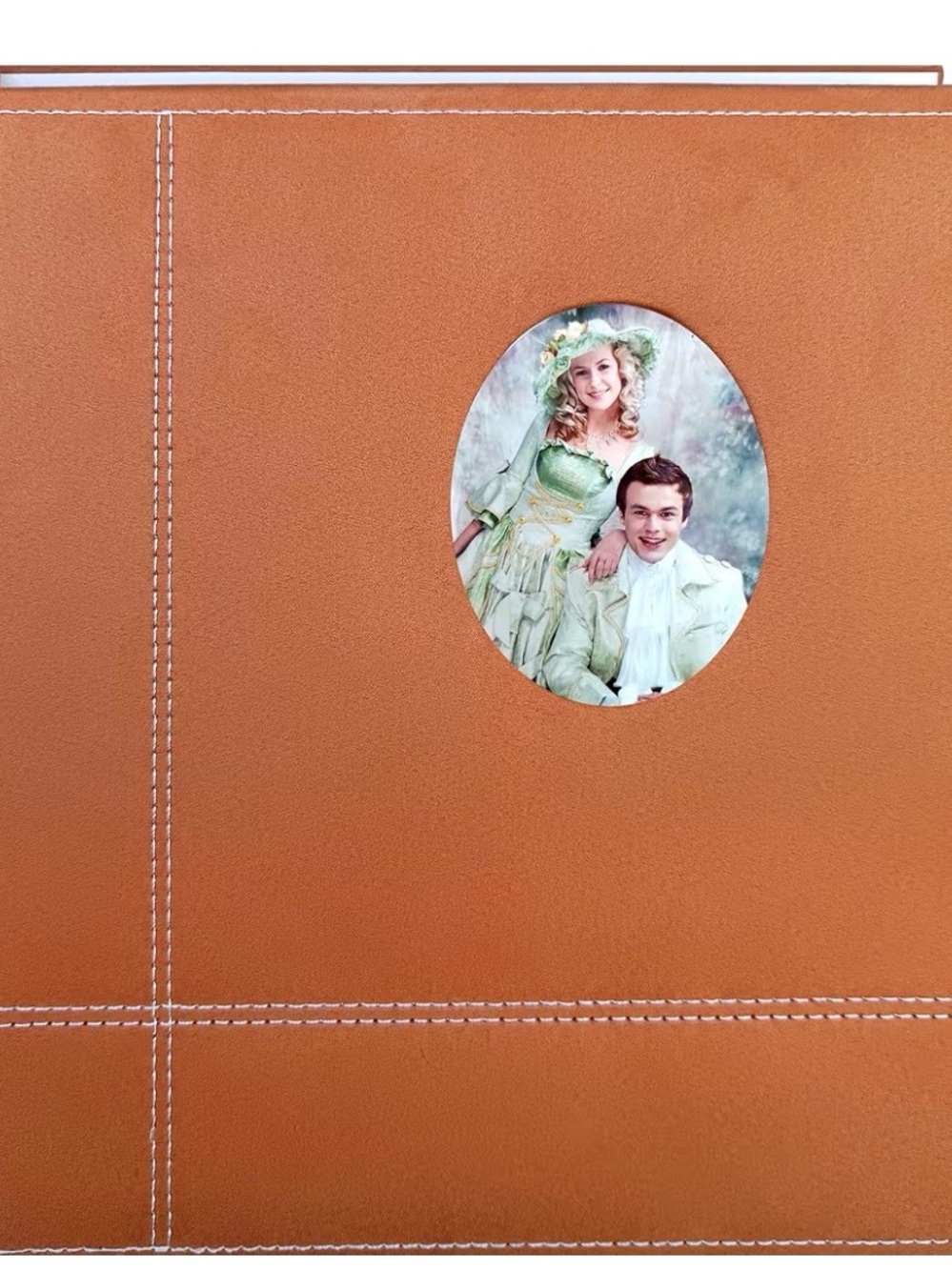Tan Leather-Style Photo Album Cover with Oval Window